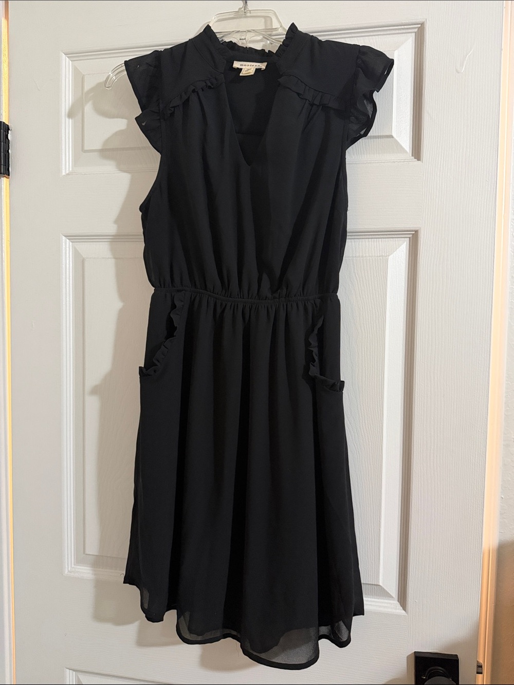 Black Ruffle-Sleeve V-Neck Dress